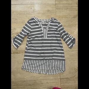 Ava James  Striped Boho Top Blouse Women Black‎ White S